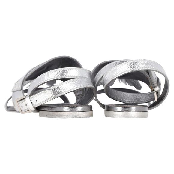 Burberry Bethany Tassel Detail Flat Sandals in Metallic Silver Leather - Picture 5 of 6